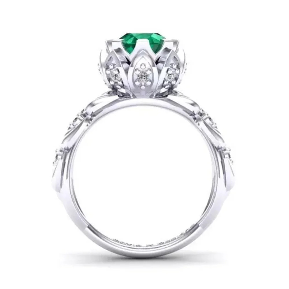 Handmade Round Green Emerald 925 Silver Ring for Women, FB16FA1025